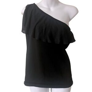 WHBM one shoulder black ruffle blouse size M petite